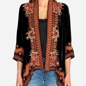 Johnny Was Elon Velvet Silk Draped  Cardigan Kimono Tunic Size XS